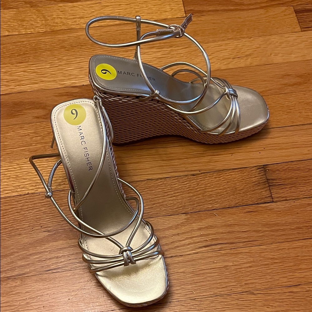Marc Fisher Metallic Gold Wedge Sandals size 9
